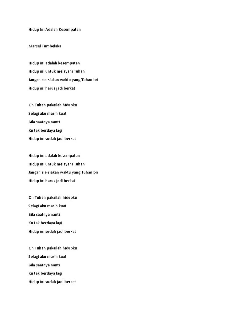 Lirik Hidup Ini Adalah Kesempatan