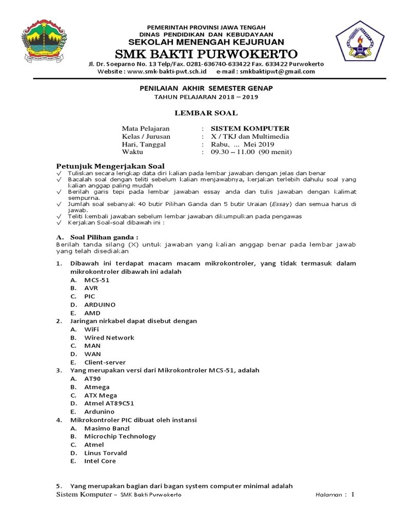 Contoh Soal Uts Sistem Komputer Tentang Memori Dan Pembahasannya