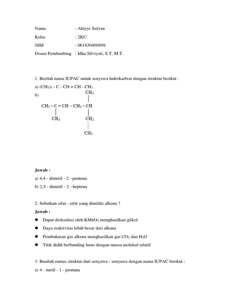 Alkena Alkuna Soal | PDF