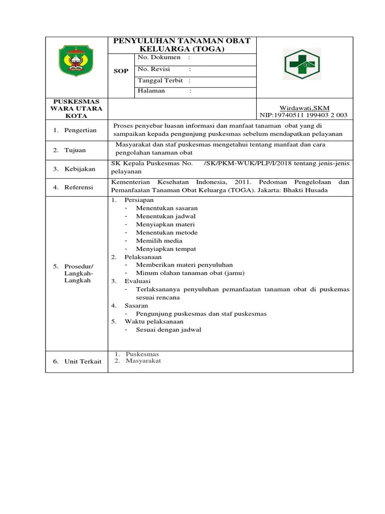 Sop PENYULUHAN TOGA | PDF