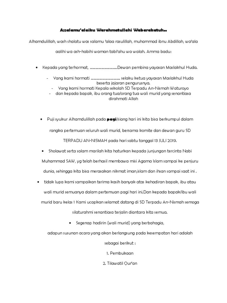 Naskah/Teks MC Rapat Pertemuan Wali Murid | PDF