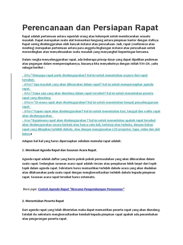 Perencanaan Dan Persiapan Rapat | PDF