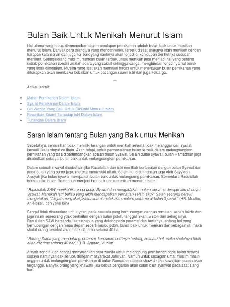 Bulan Baik Untuk Menikah Menurut Islam | PDF
