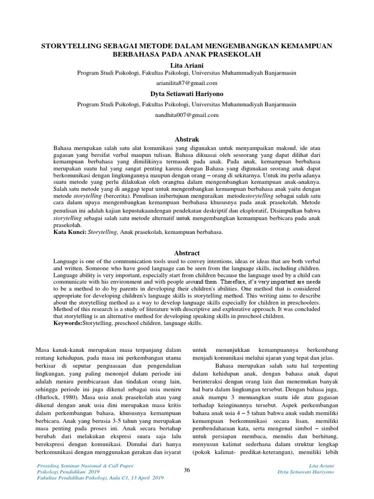 5 Storytelling Sebagai Metode Dalam Mengembangkan Kemampuan Berbahasa Pada  Anak Prasekolah 36-44 | PDF