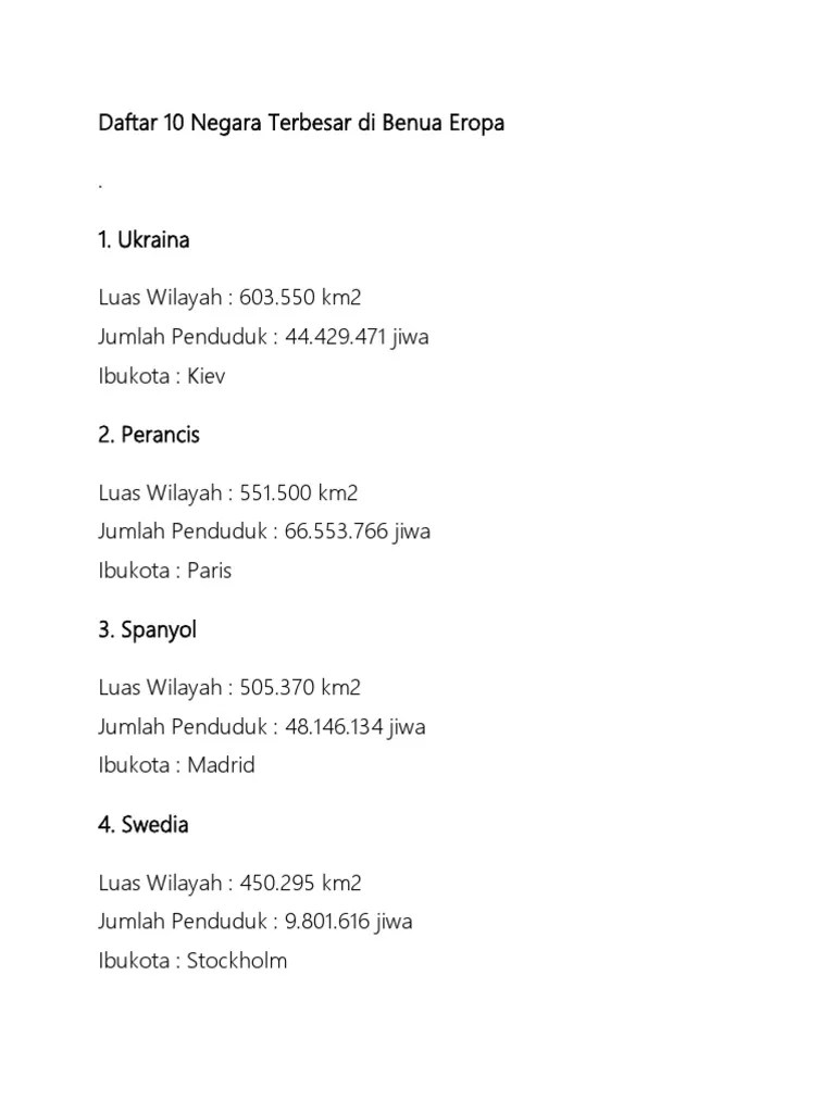 Daftar 10 Negara Terbesar Di Benua Eropa | PDF