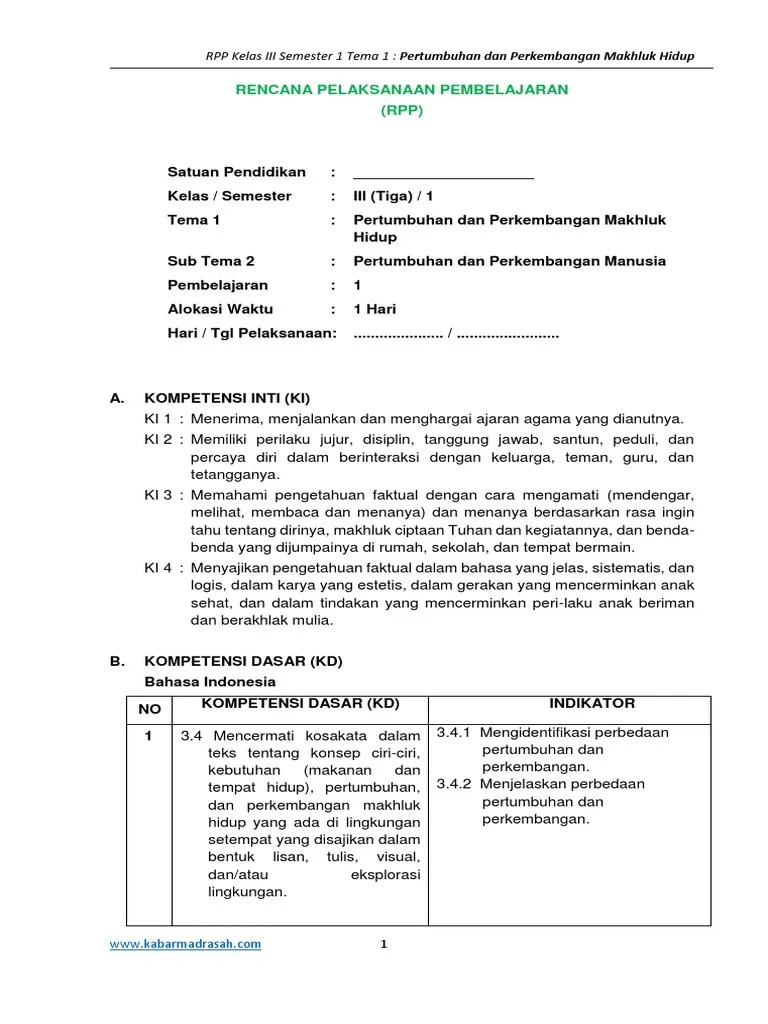 RPP Kls 3 Tema 1 Subtema 2 Rev 2018 | PDF
