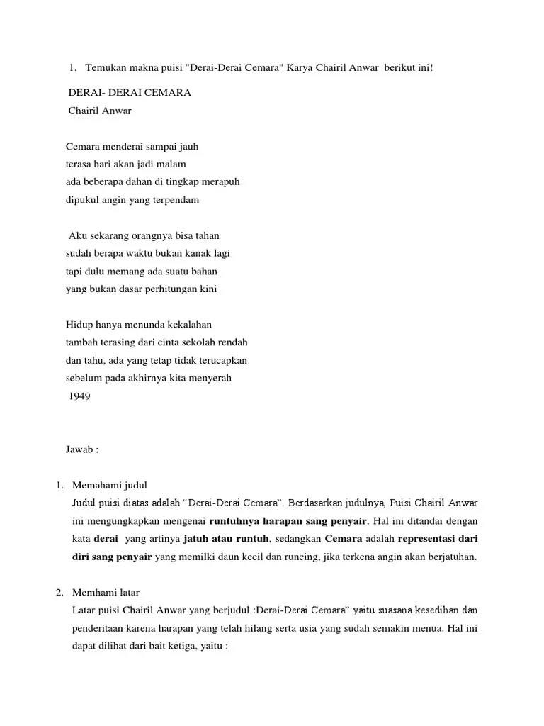Puisi Chairil Anwar Derai Derai Cemara – Rasanya