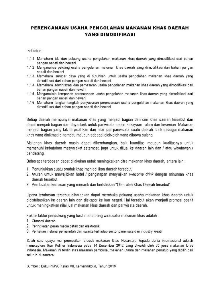 Perencanaan Usaha Modifikasi Makanan Khas Daerah – Lektur Indo