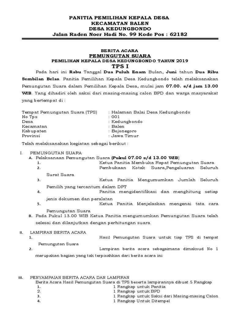 Berita Acara Pemungutan Perhitungan Suara | PDF