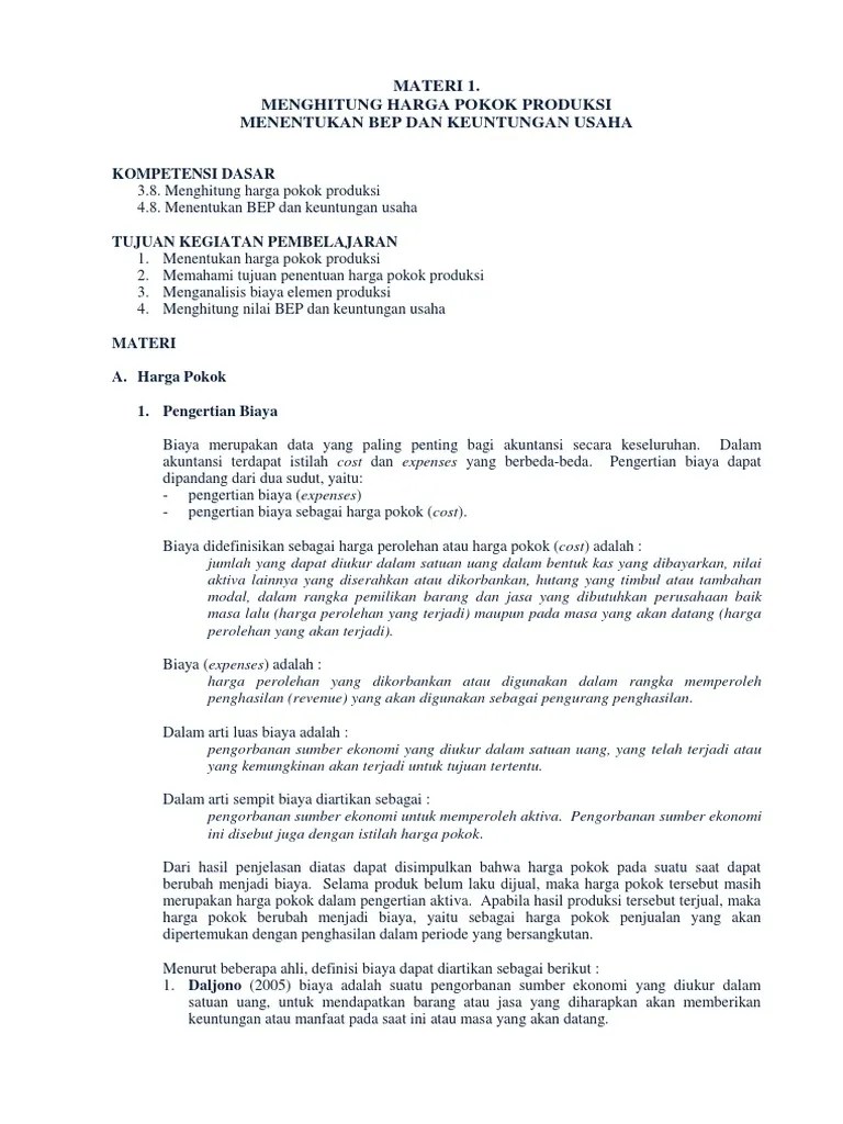 3.8. Menghitung Harga Pokok Produksi, Menentukan Bep Dan Keuntungan Usaha |  PDF