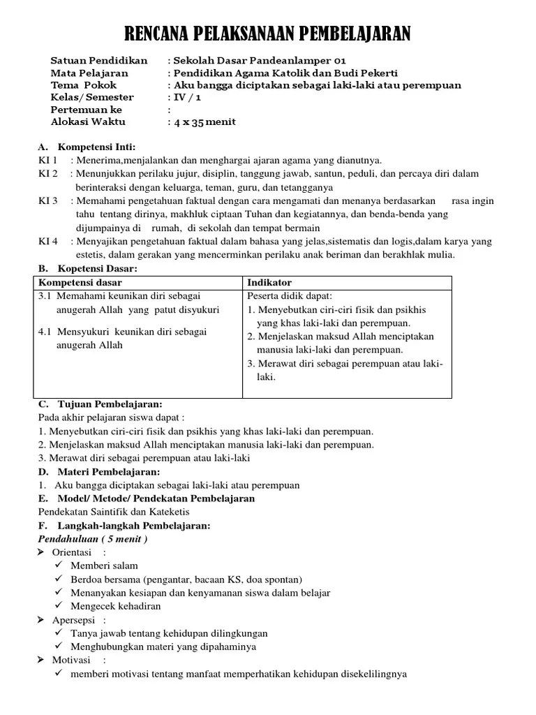 RPP Pendidikan Agama Katolik SD Kelas IV Semester 1.docx2 | PDF