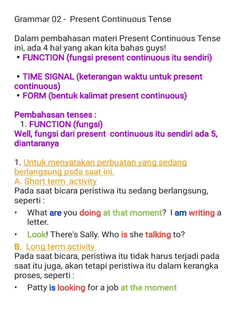 Keterangan Waktu Present Continuous Tense – Goreng