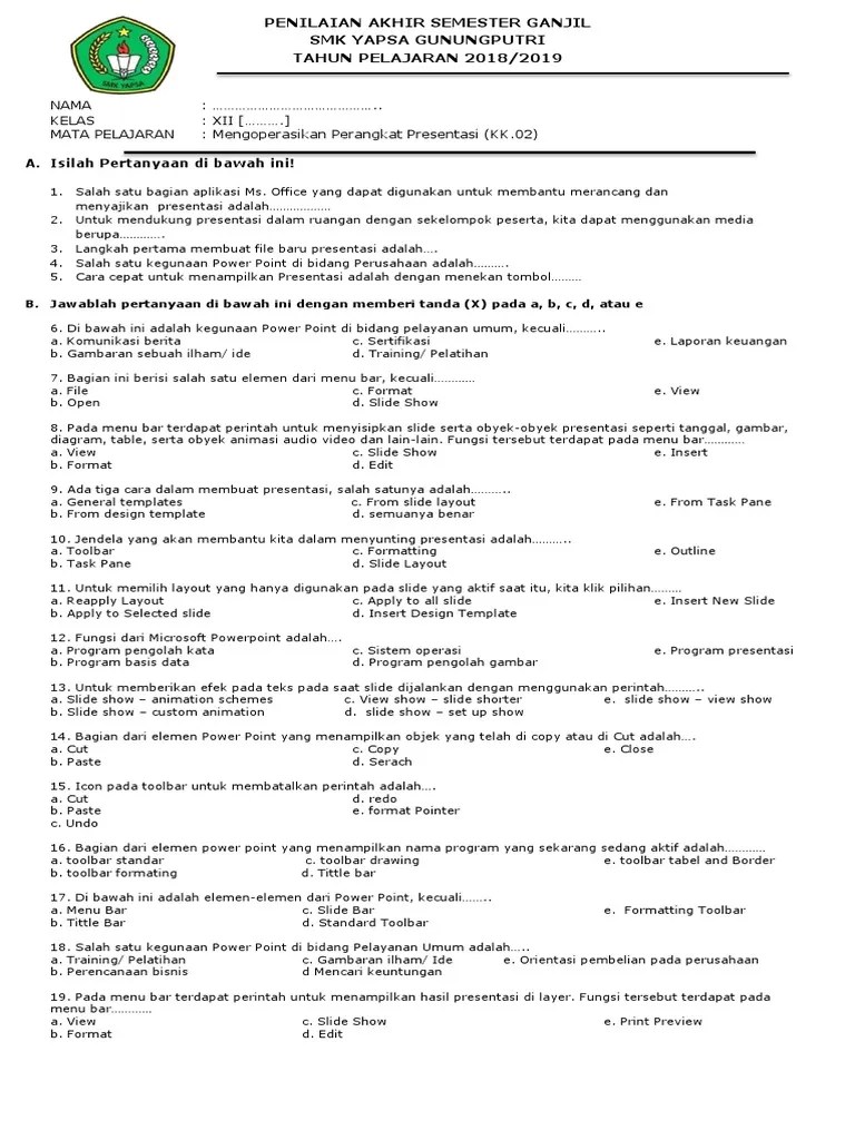 Penilaian Akhir Semester Ganjil