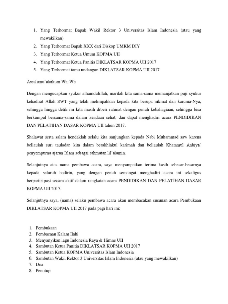 Teks Pembukaan MC Diklatsar Kopma | PDF