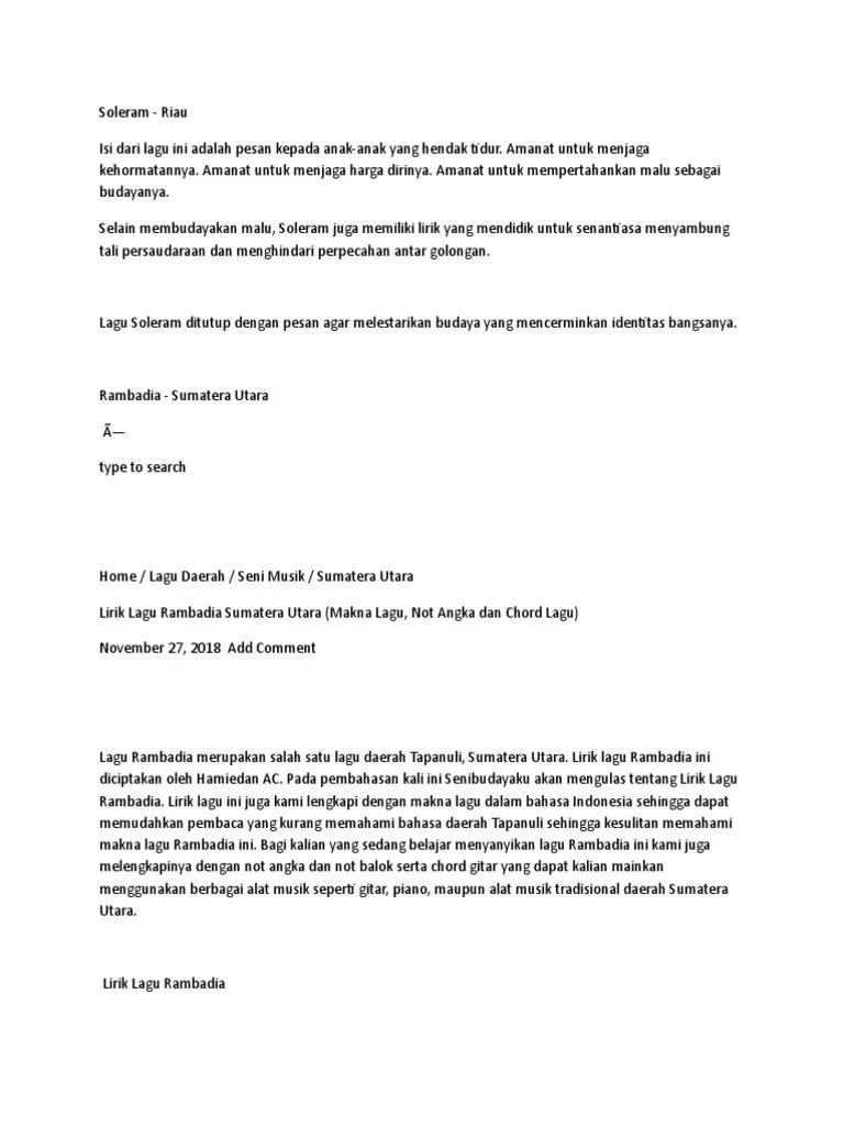 Lirik Lagu Rambadia Dan Artinya – Kita