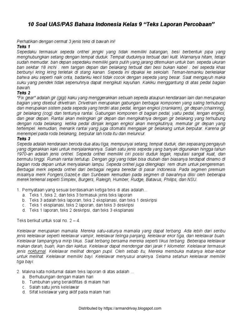 Soal Teks Laporan Percobaan | PDF