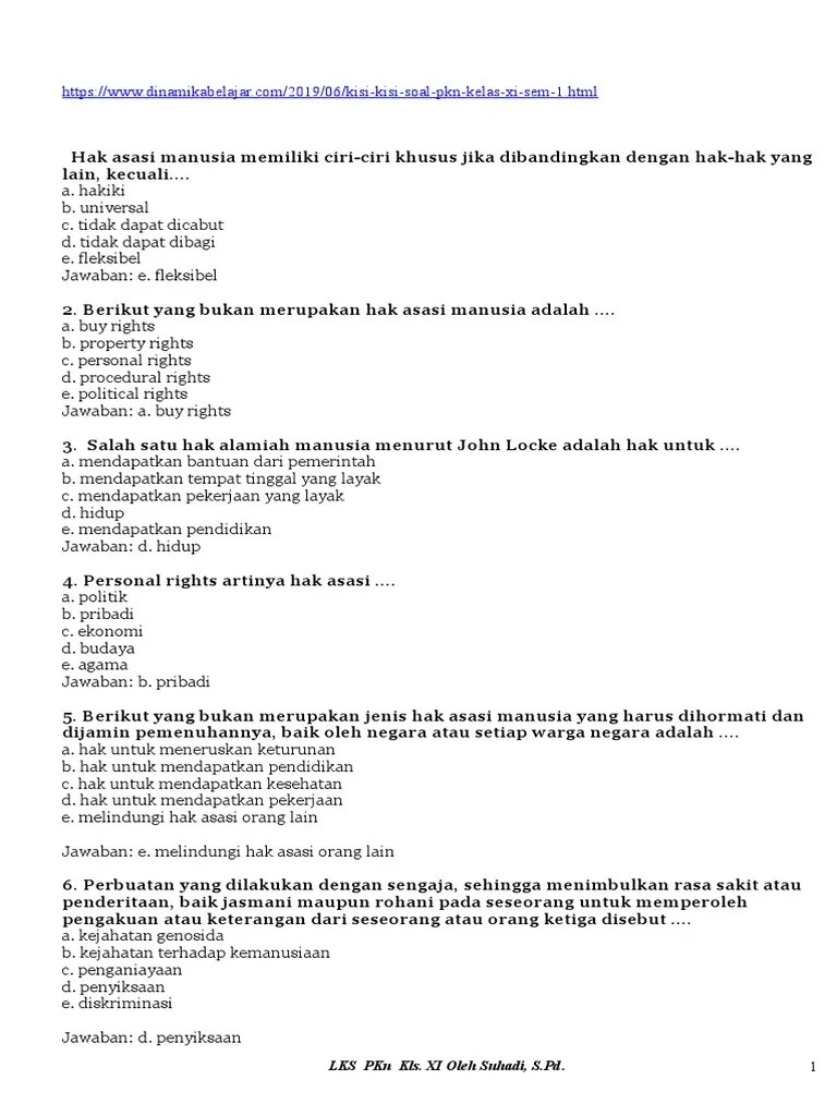 5 Contoh Soal Tentang Hak Asasi Manusia Beserta Jawabannya