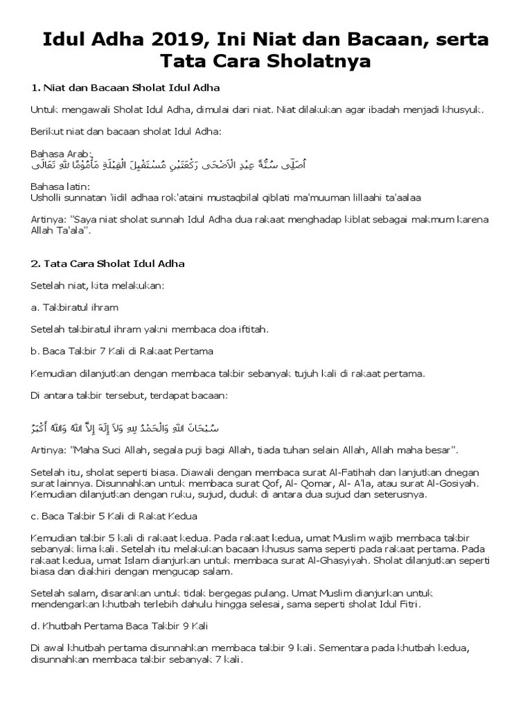 Idul Adha 2019, Ini Niat Dan Bacaan, Serta Tata Cara Sholatnya | PDF