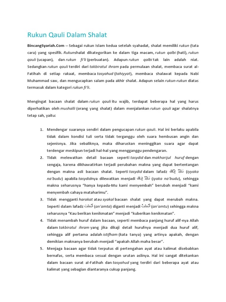 Rukun Qauli Dalam Shalat | PDF