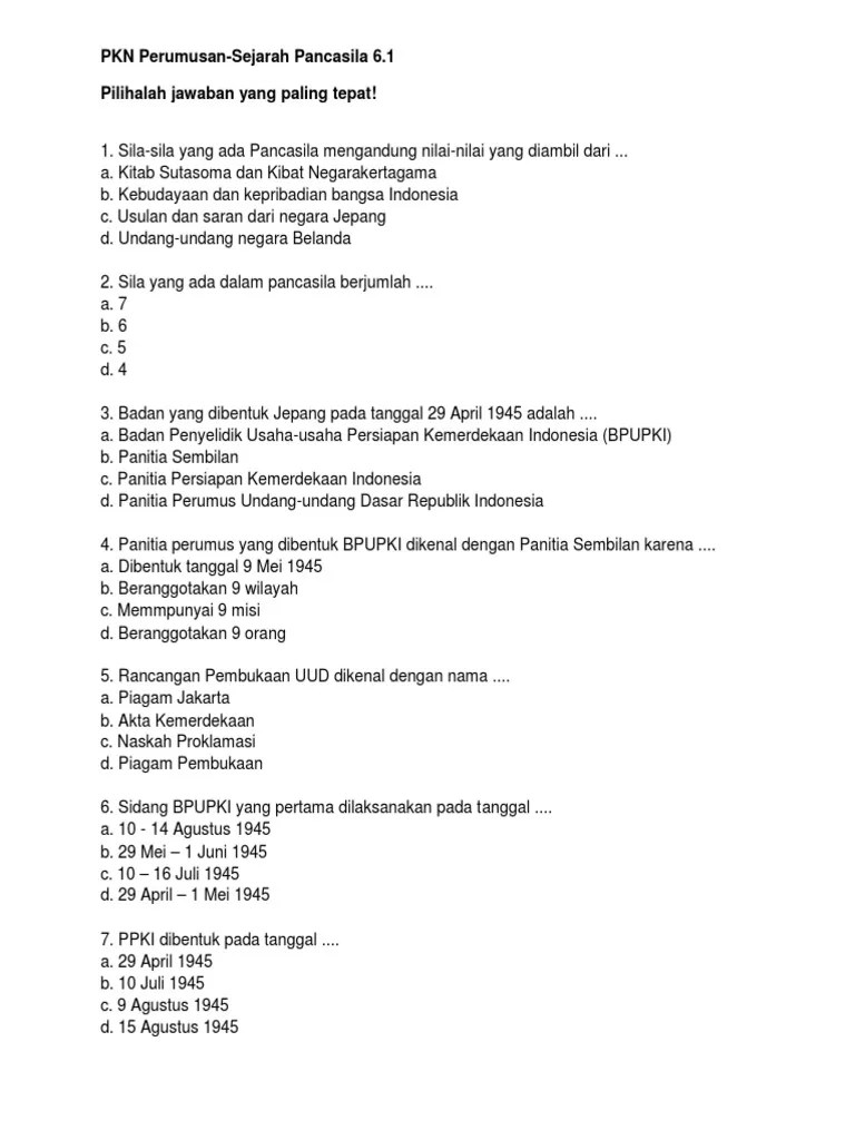 TEMATIK PKN 6.1 Perumusan Pancasila Soal +kunci Set 2 | PDF