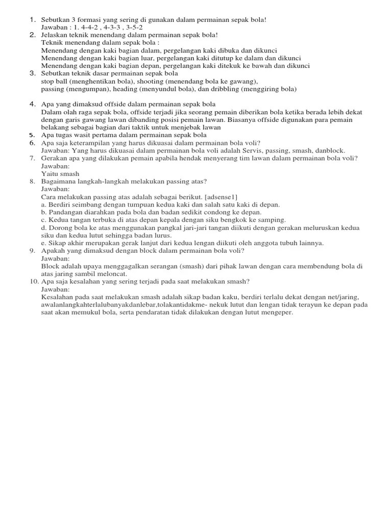 Sebutkan 3 Formasi Yang Sering Di Gunakan Dalam Permainan Sepak Bola | PDF
