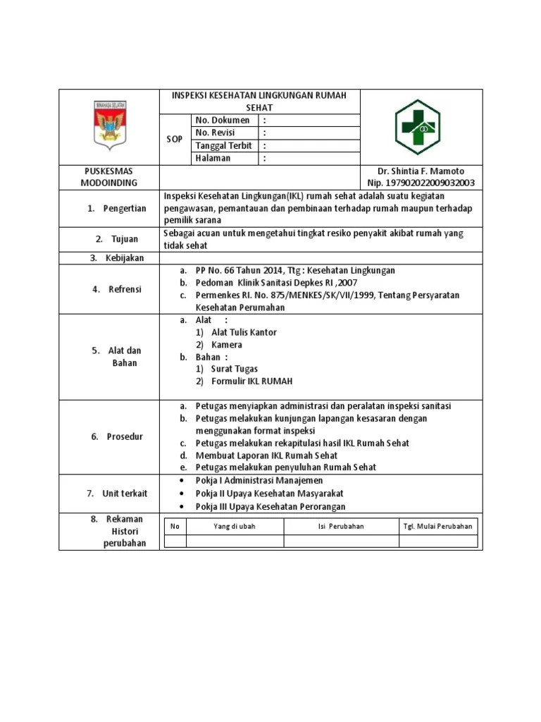 Inspeksi Kesehatan Lingkungan Rumah Sehat Sop | PDF