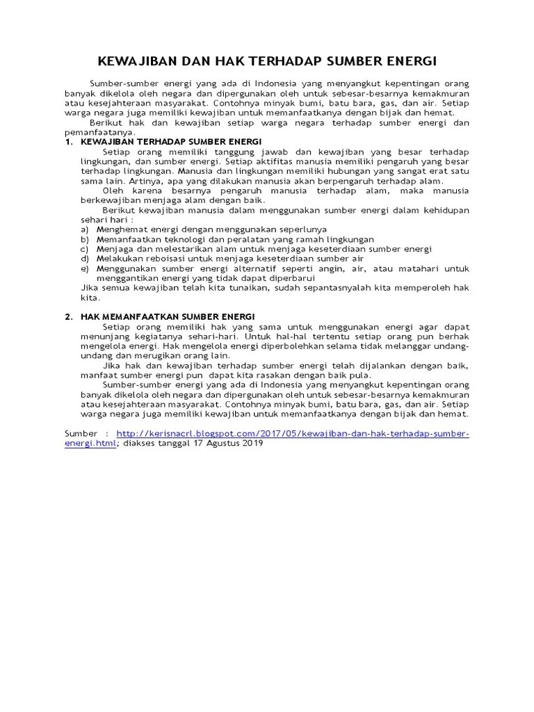 Kewajiban Dan Hak Terhadap Sumber Energi | PDF