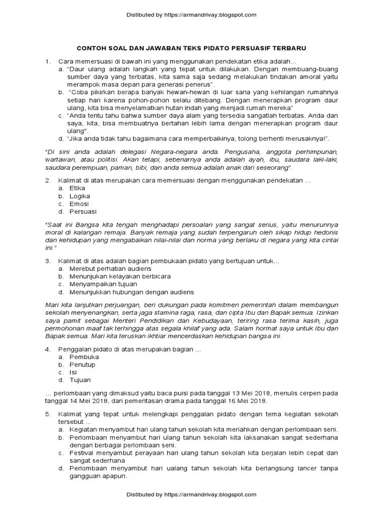 Soal Teks Pidato Persuasif Dan Jawaban | PDF