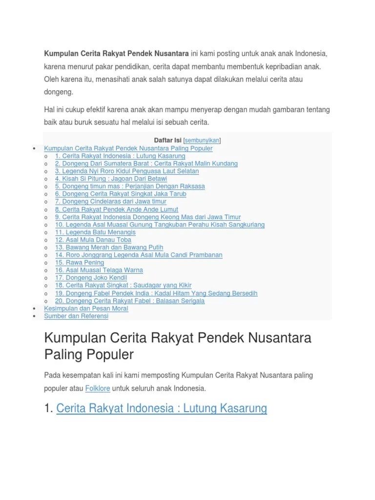 Kumpulan Cerita Rakyat Pendek Nusantara | PDF