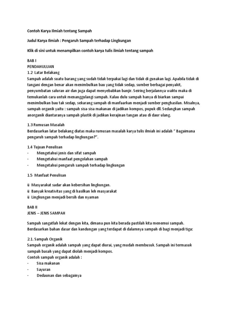 Contoh Karya Ilmiah Tentang Sampah | PDF