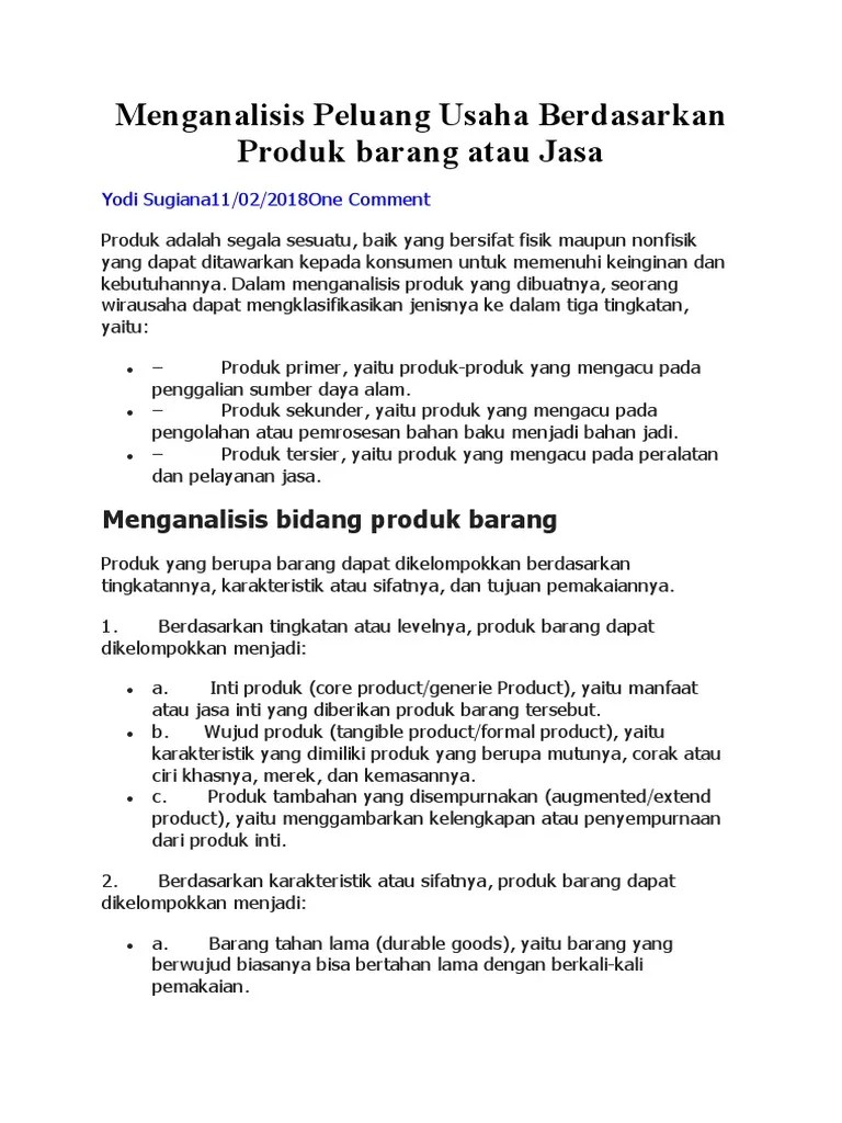 Menganalisis Peluang Usaha Berdasarkan Produk Barang Atau Jasa | PDF