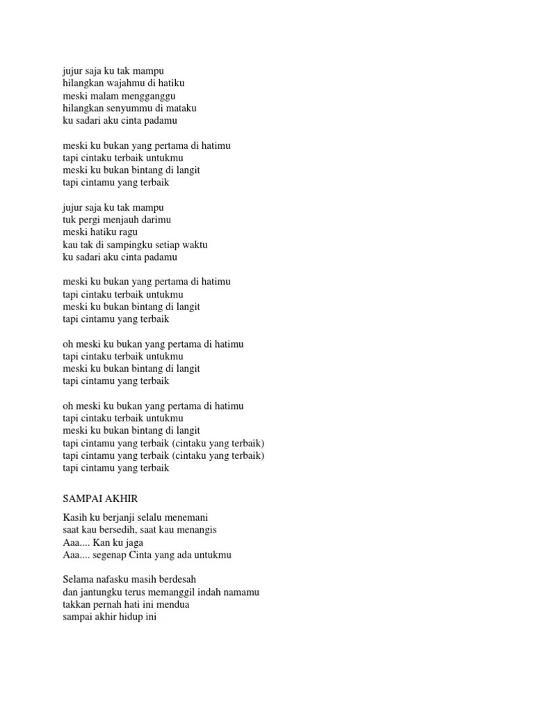 Paling Laju Meski Ku Bukan Yang Pertama Lirik Chordtela