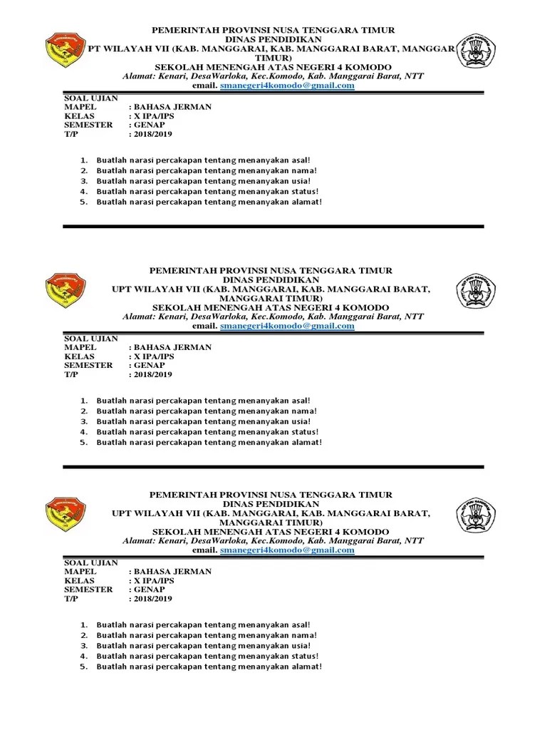Soal Jawaban Bahasa Jerman Kelas X