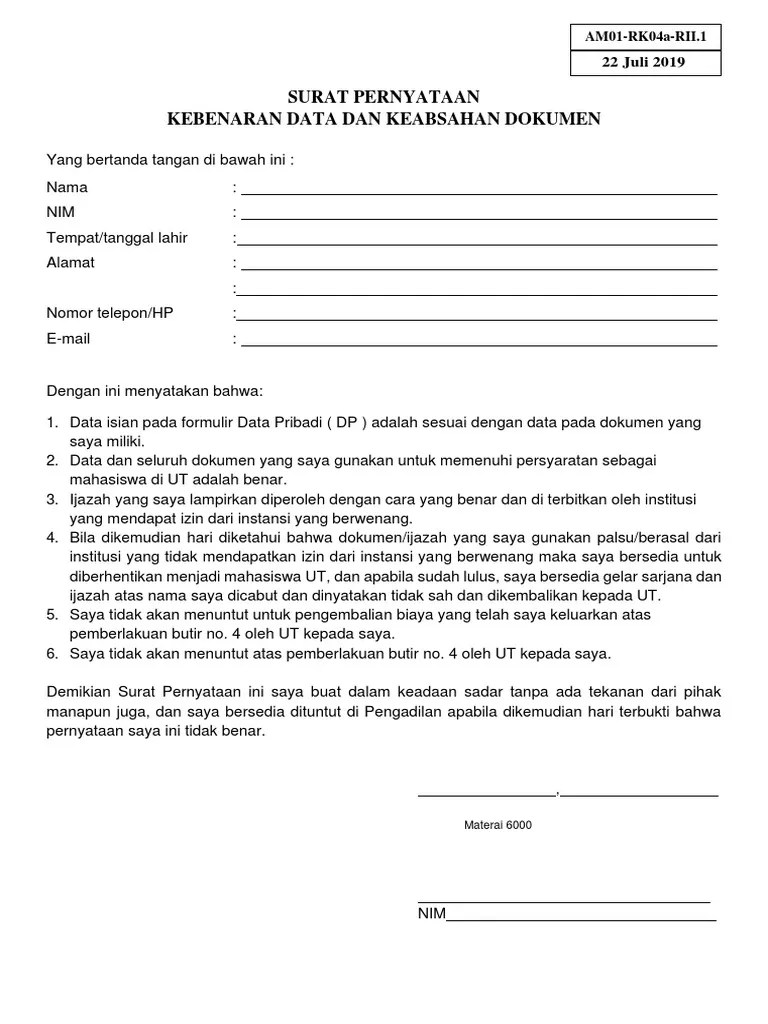 Formulir-Keabsahan Dan Kebenaran Dokumen | PDF