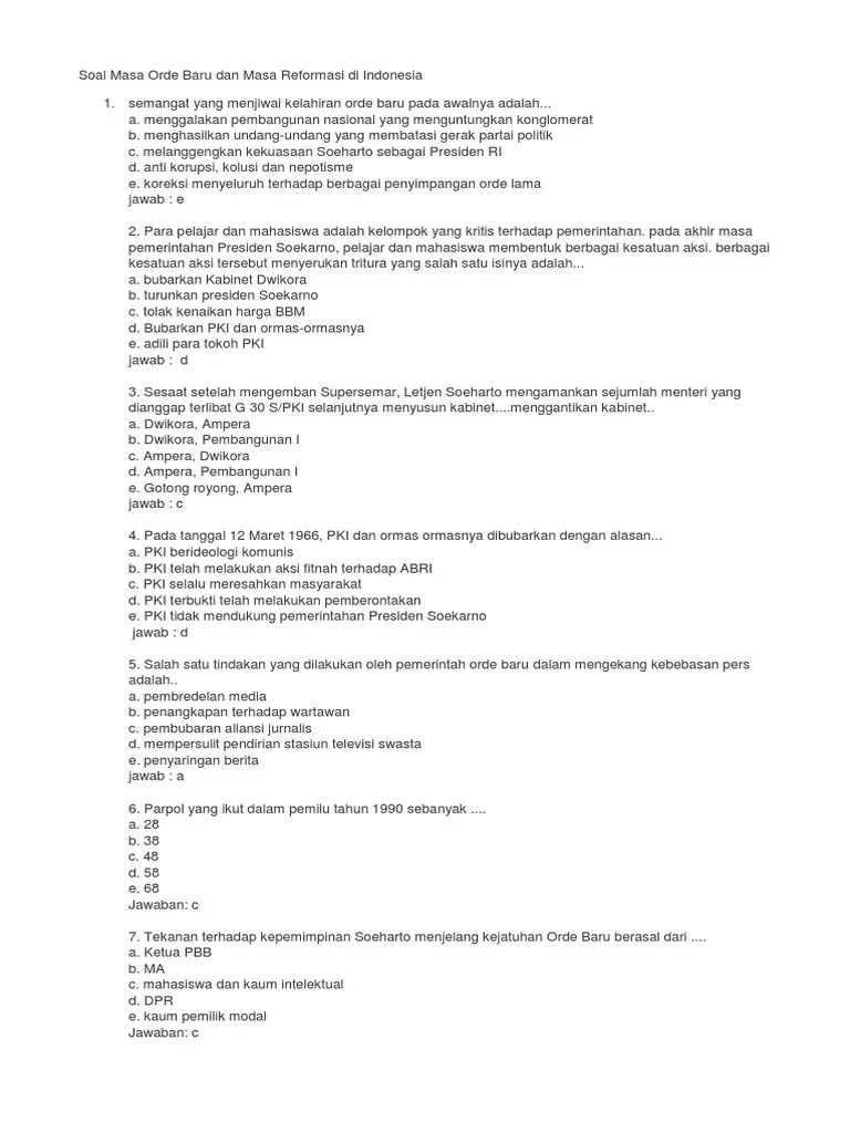Soal Masa Orde Baru Di Indonesia | PDF