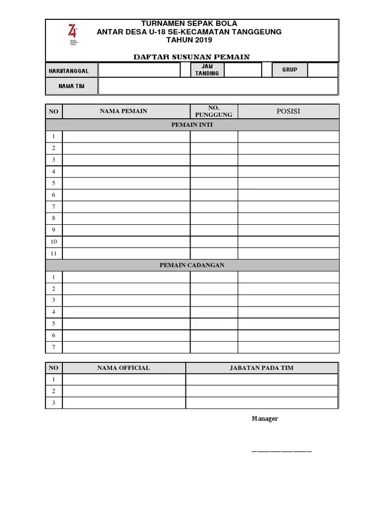 Format Daftar Susunan Pemain Sepak Bola – Beinyu.com
