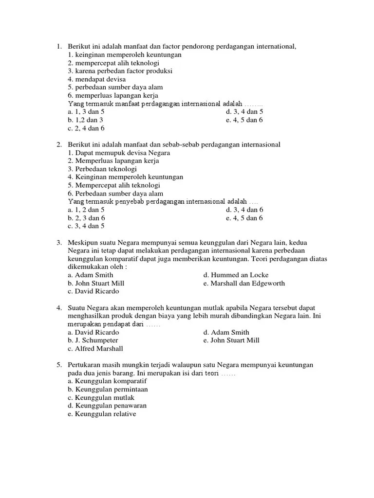 Ulangan Harian Perdagangan Internasional