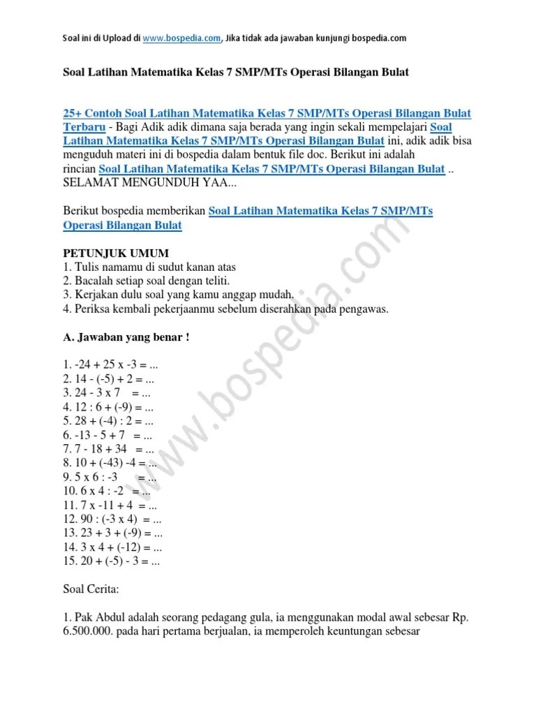 Contoh Soal Bilangan Bulat Kelas 9 - Contoh Soal Terbaru