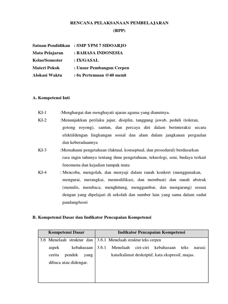 RPP Teks Pembangun Cerpen | PDF