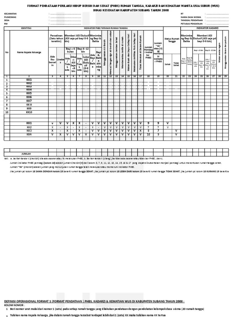 Format Pendataan PHBS RT 2019 | PDF