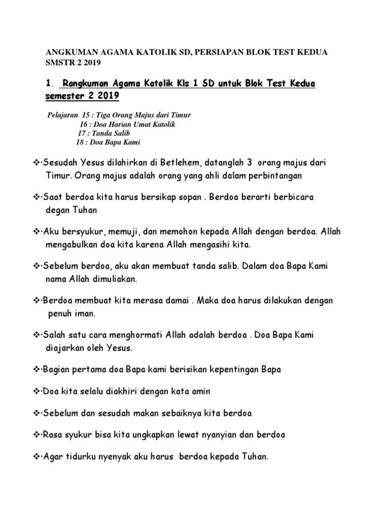 Angkuman Agama Katolik SD 1 | PDF