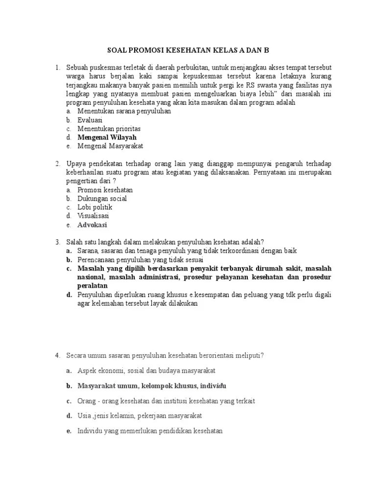 Soal Uas Promosi Kesehatan Dan Jawabannya