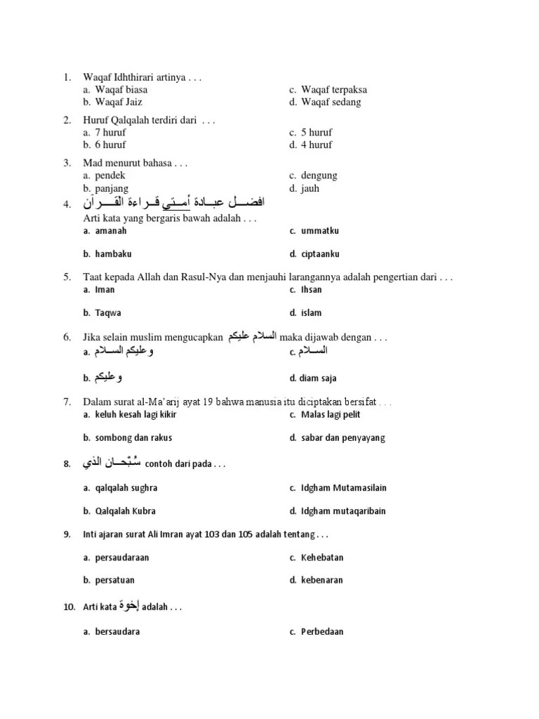 Soal Aqidah Akhlaq Kelas Viii MTS Semester 1 | PDF
