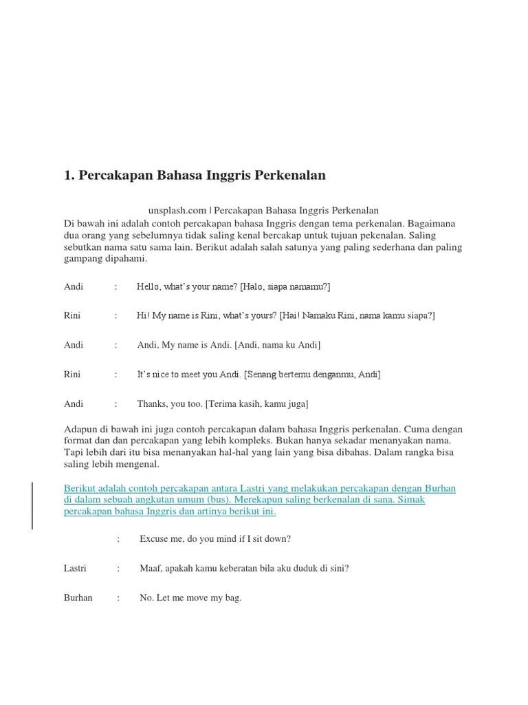 Percakapan Bahasa Inggris Dengan Artinya | PDF