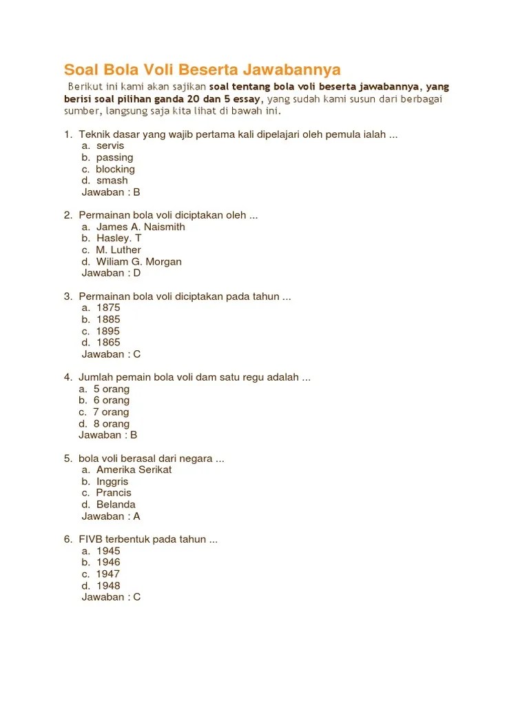 Contoh Soal Essay Tentang Bola Voli Beserta Jawabannya - File Ini