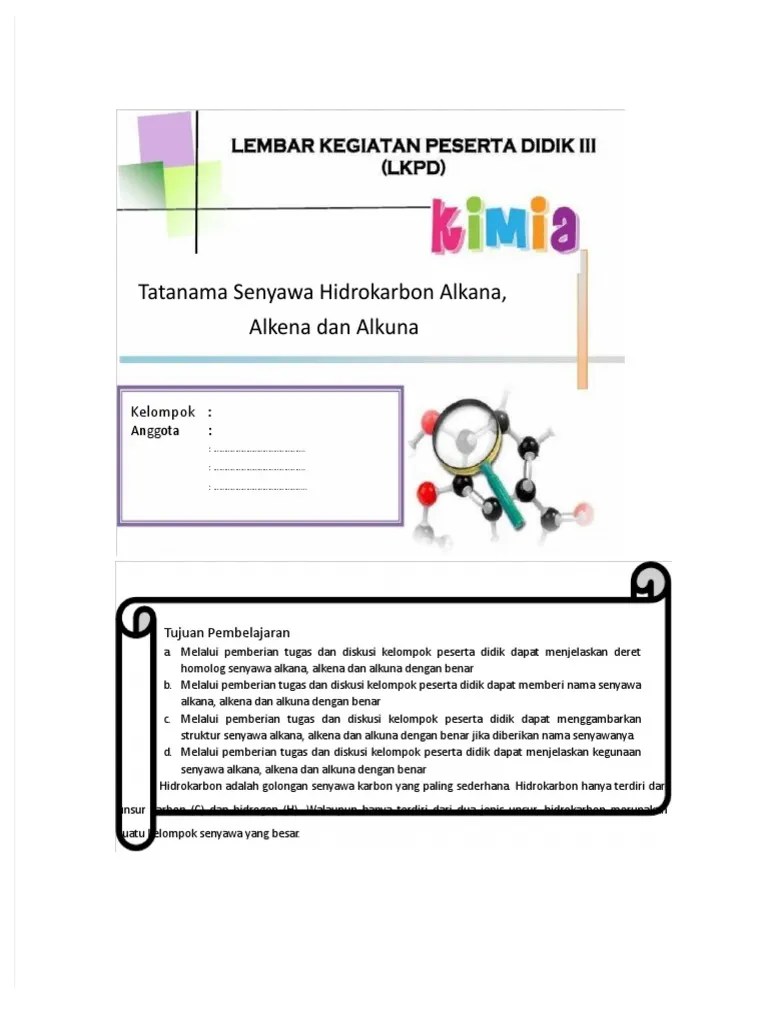 LKPD Tatanama Alkana, Alkena, Dan Alkuna | PDF