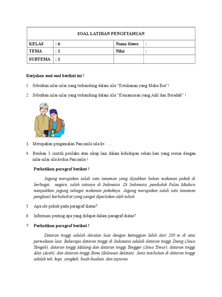 Soal Latihan Pengetahuan Tema 1 Sub 1 | PDF