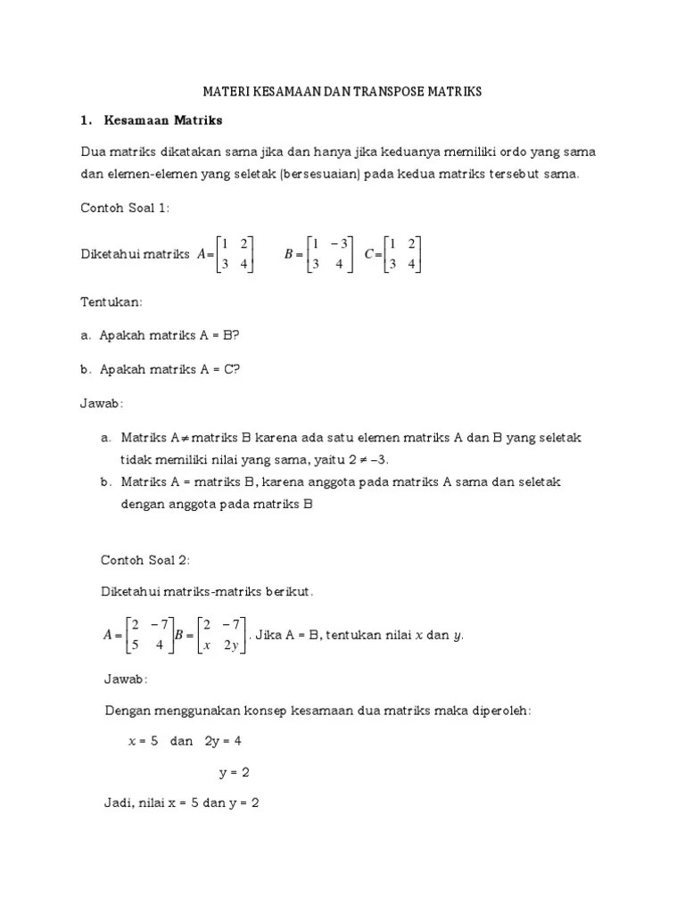 Kesamaan Dan Transpose Matriks | PDF