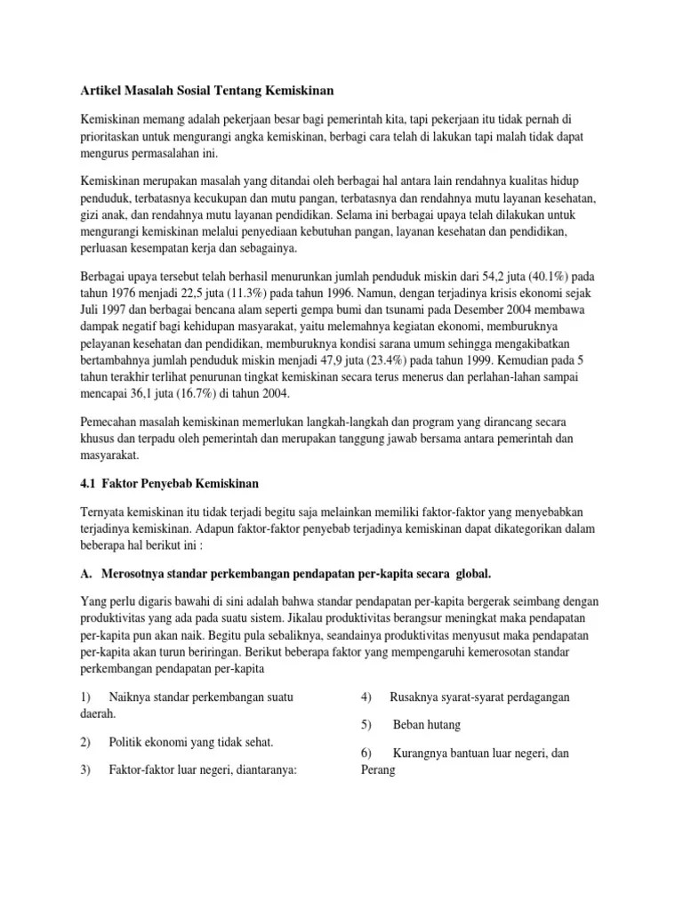 Artikel Masalah Sosial Ekonomi Dan Sosial | PDF