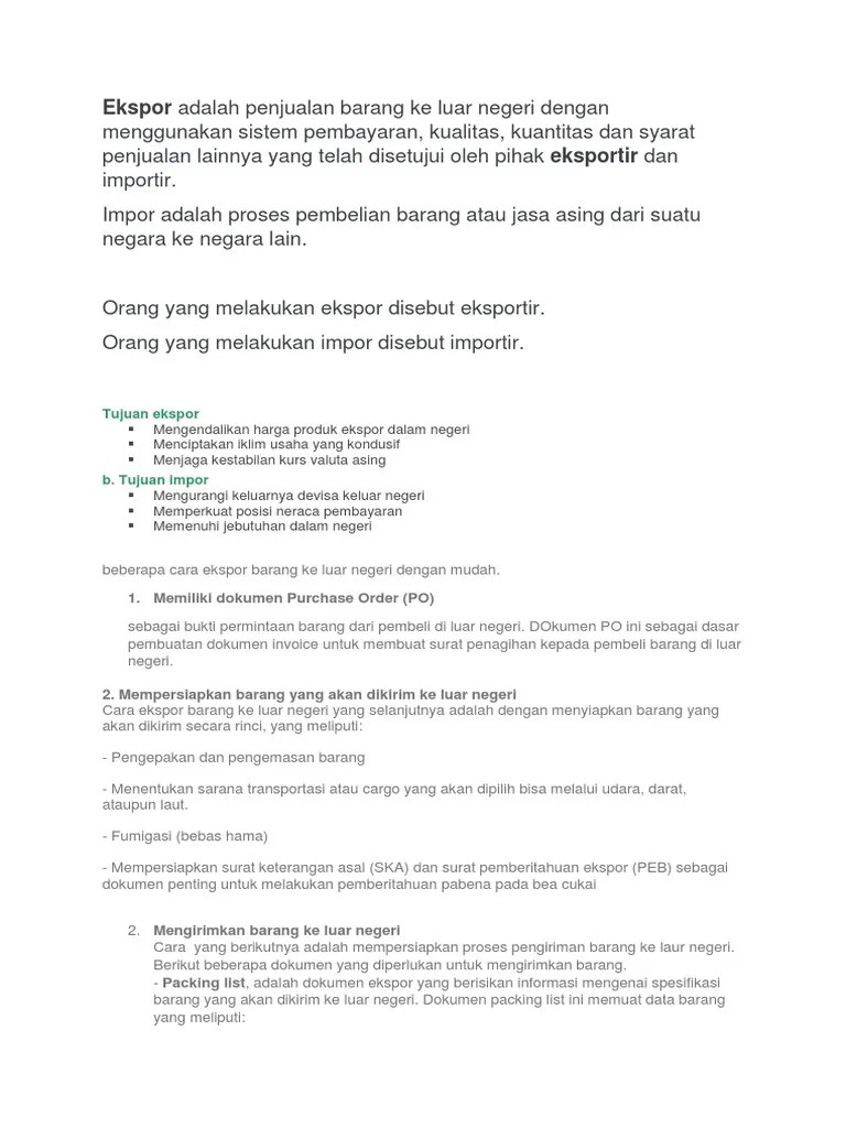 Ekspor Adalah Penjualan Barang Ke Luar Negeri Dengan | PDF